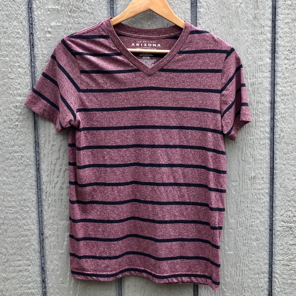 Arizona simple soft maroon striped v neck t shirt